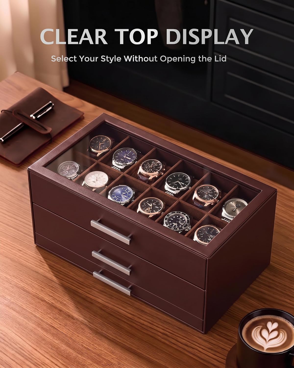 ProCase Caja de reloj de 24 ranuras para hombre, caja de cajones ex...