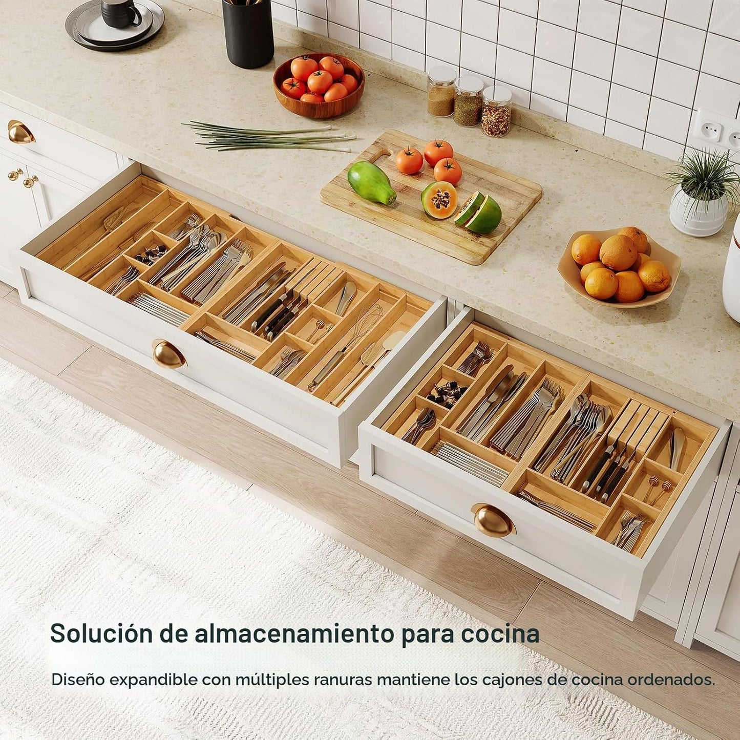 HOOBRO - Organizador grande de cubiertos de cocina, organizador de...