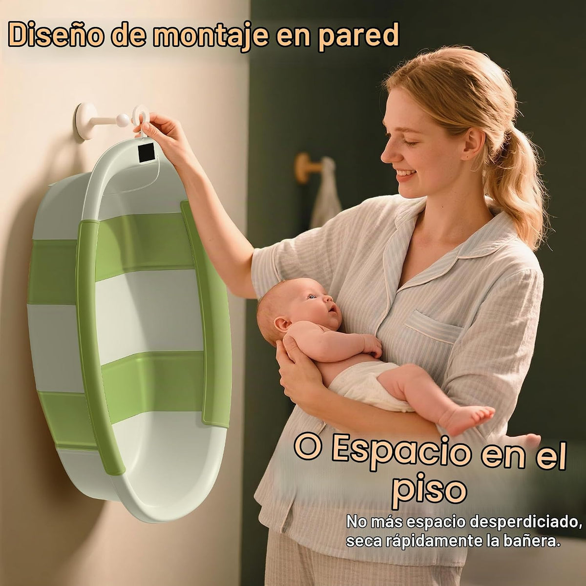 Bañera plegable para bebé, bañera grande para bebé con termómetro y...