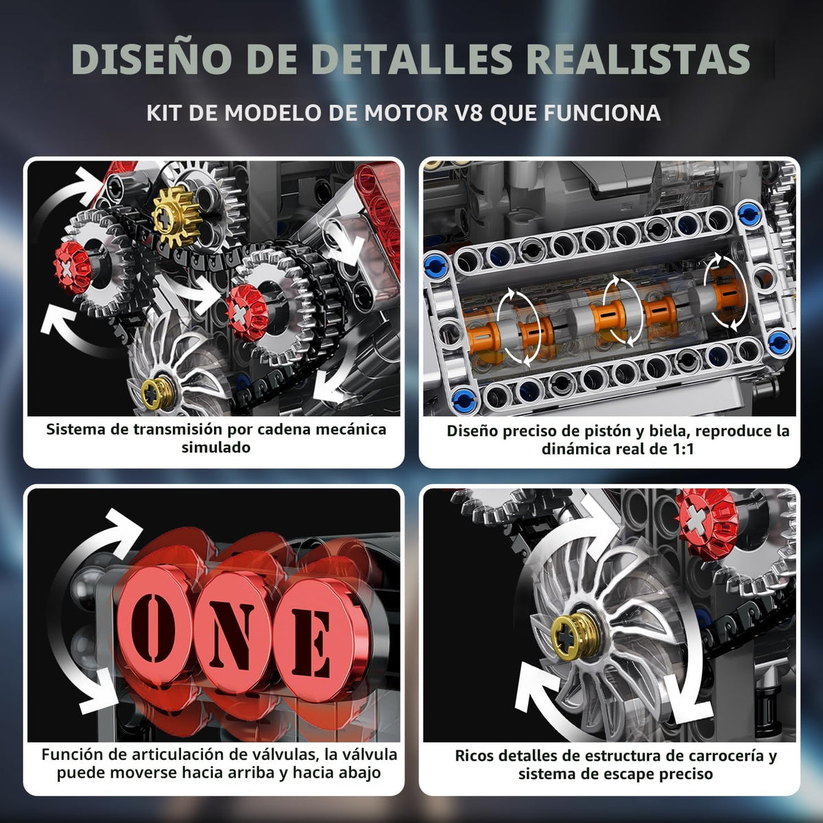 WINGIFT Juego de construcción de motor V8, kit de modelo de motor V...