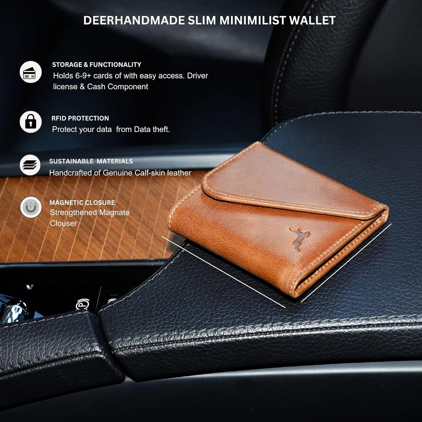 Cartera de cuero de grano completo para hombre, hecha a mano con bl...