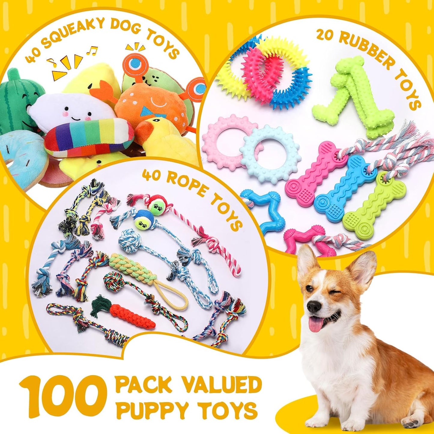 Soulchen Paquete de 100 juguetes para perros pequeños, juguete chir...