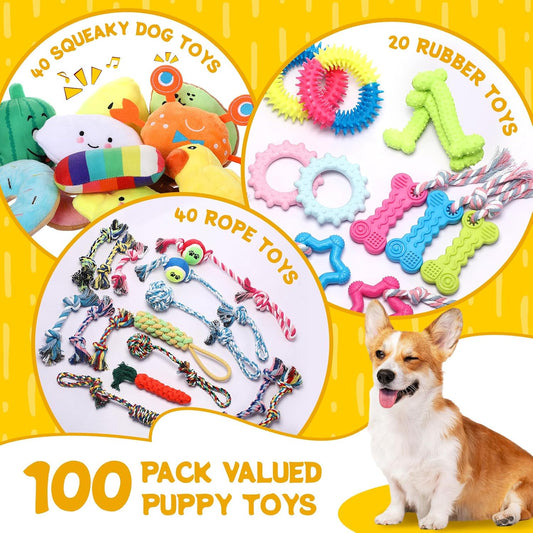 Soulchen Paquete de 100 juguetes para perros pequeños, juguete chir...