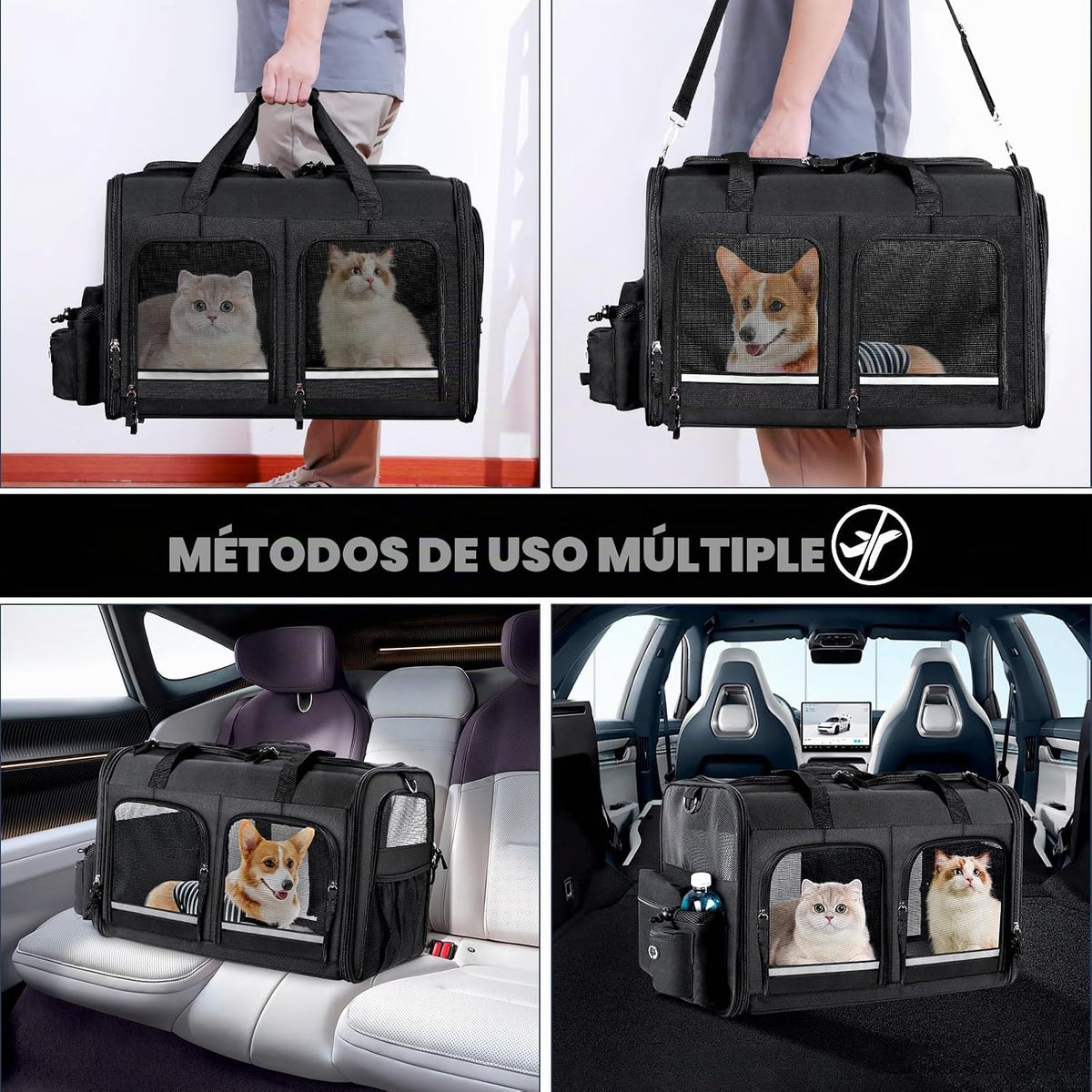 Groxkox Transportador de Gatos para 2 Gatos, Transportador Doble Pl...