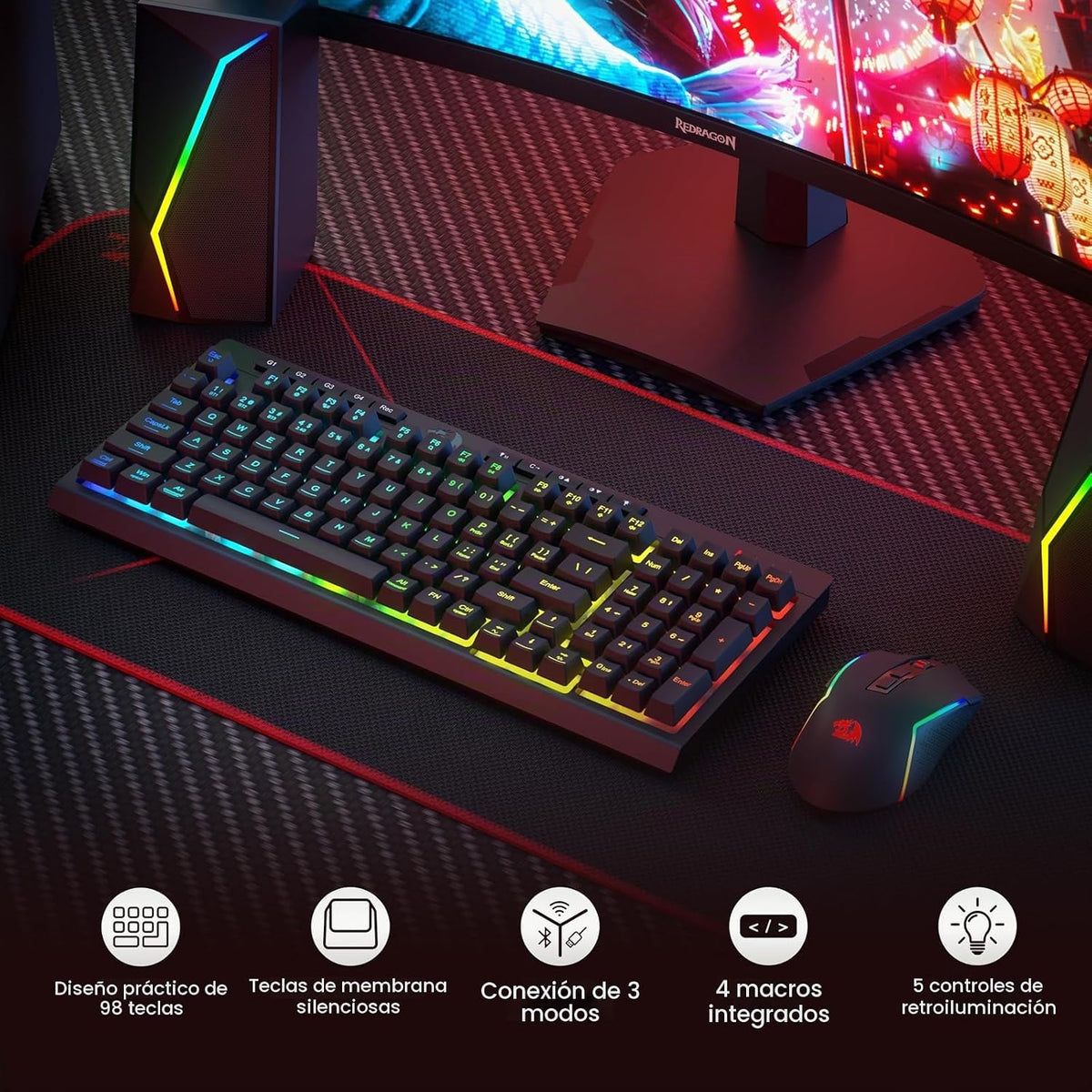 Redragon S142 Combo de teclado y mouse inalámbricos para juegos, te...