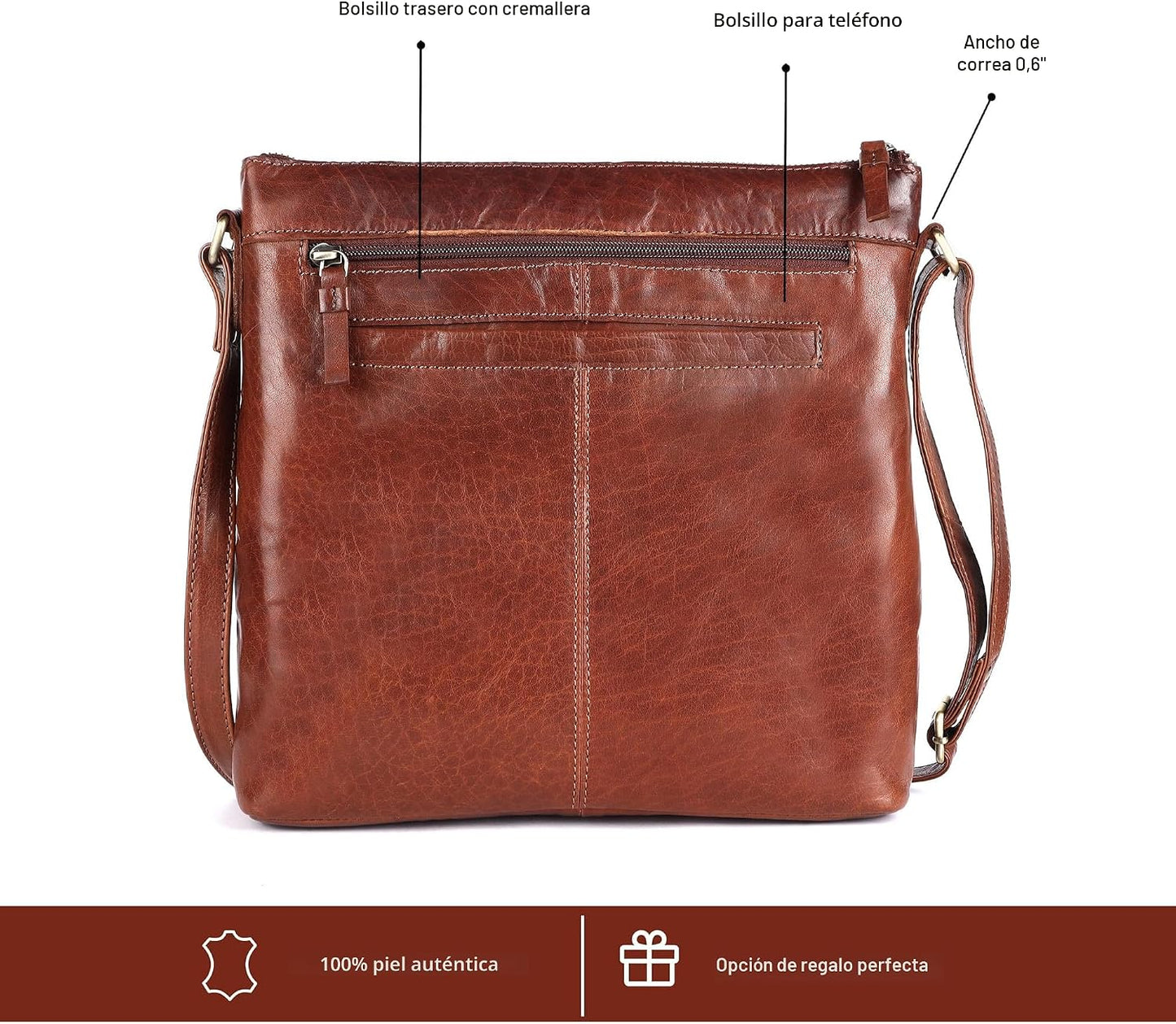 LEDERBUCK Olga - Bolso bandolera extragrande de piel auténtica para...
