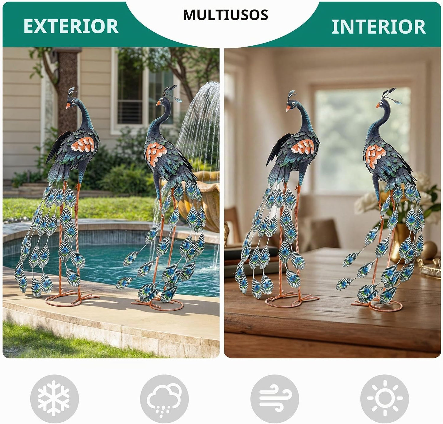 Autodaya Juego de 2 decoraciones de pavo real de 36 pulgadas, arte...