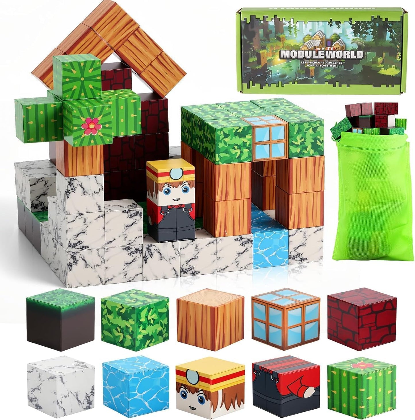 FUNYKICH 100 bloques magnéticos para niños, juego de cubo de constr...