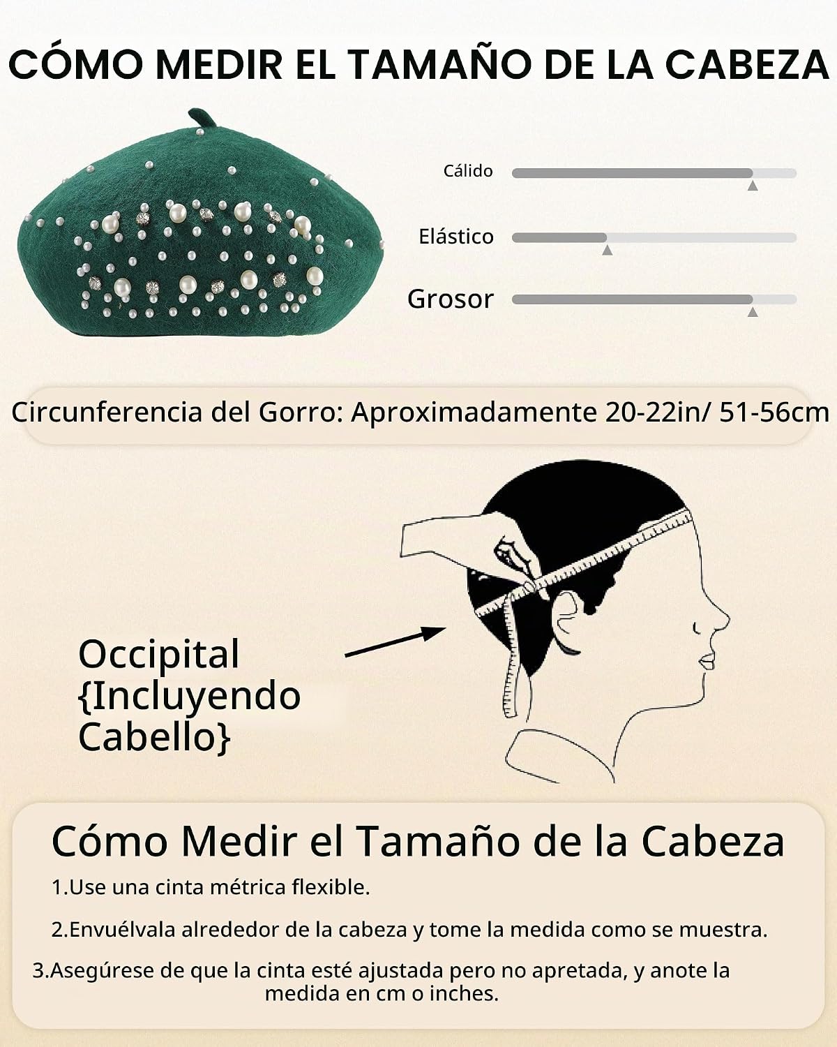 Boina clásica de lana francesa con adornos de perlas y diamantes de...