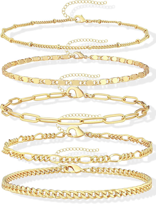 Gokeey Juego de pulseras de oro para mujer, no se deslustran, moder...
