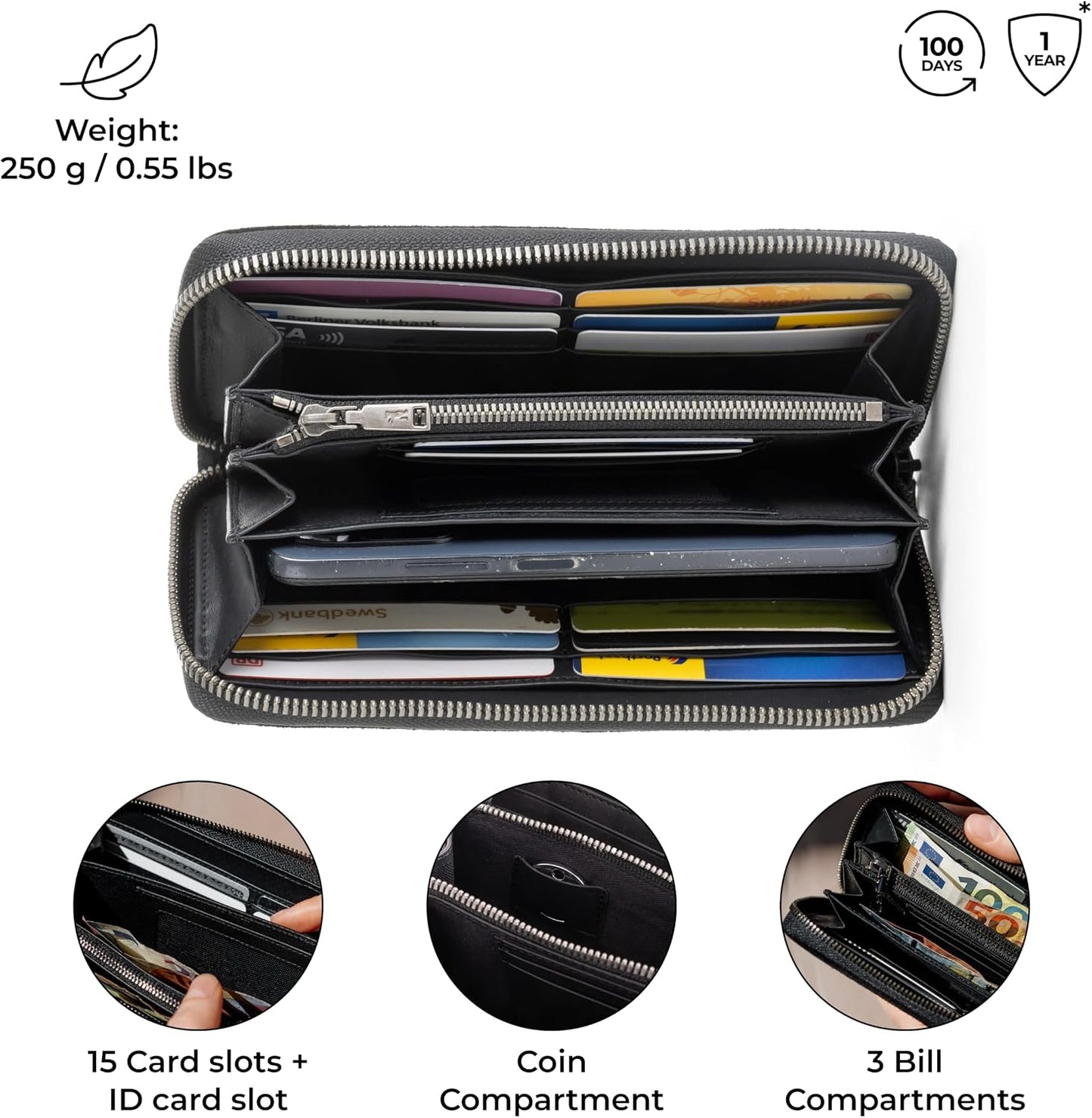BERLINER BAGS Cartera Lyon de piel auténtica de alta calidad, con b...