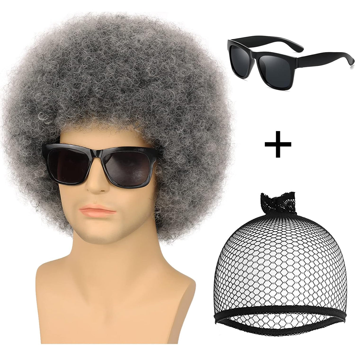 G&amp;T Wig Pelucas afro grises para hombres y mujeres, sin pegamen...