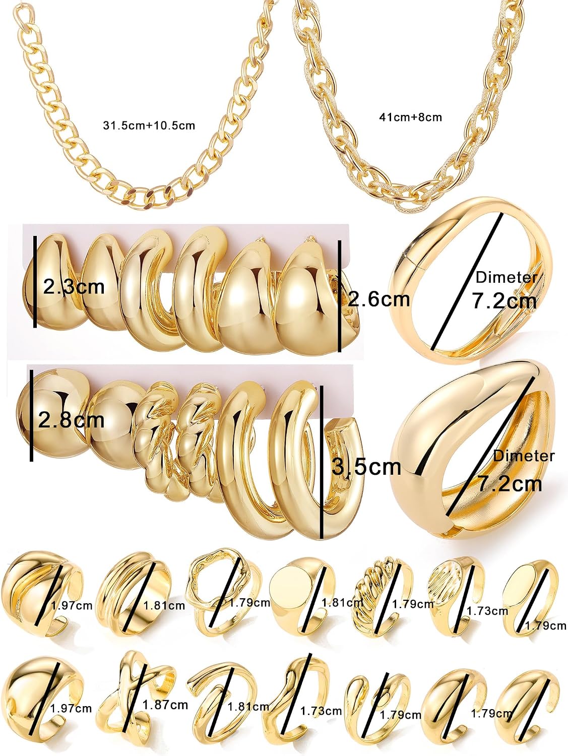 IFKM Juego de joyas chapadas en oro para mujer, collares de múltipl...