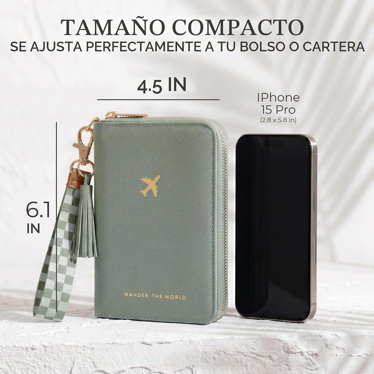 Hermoso soporte para pasaporte y cartera de viaje con correa de muñ...