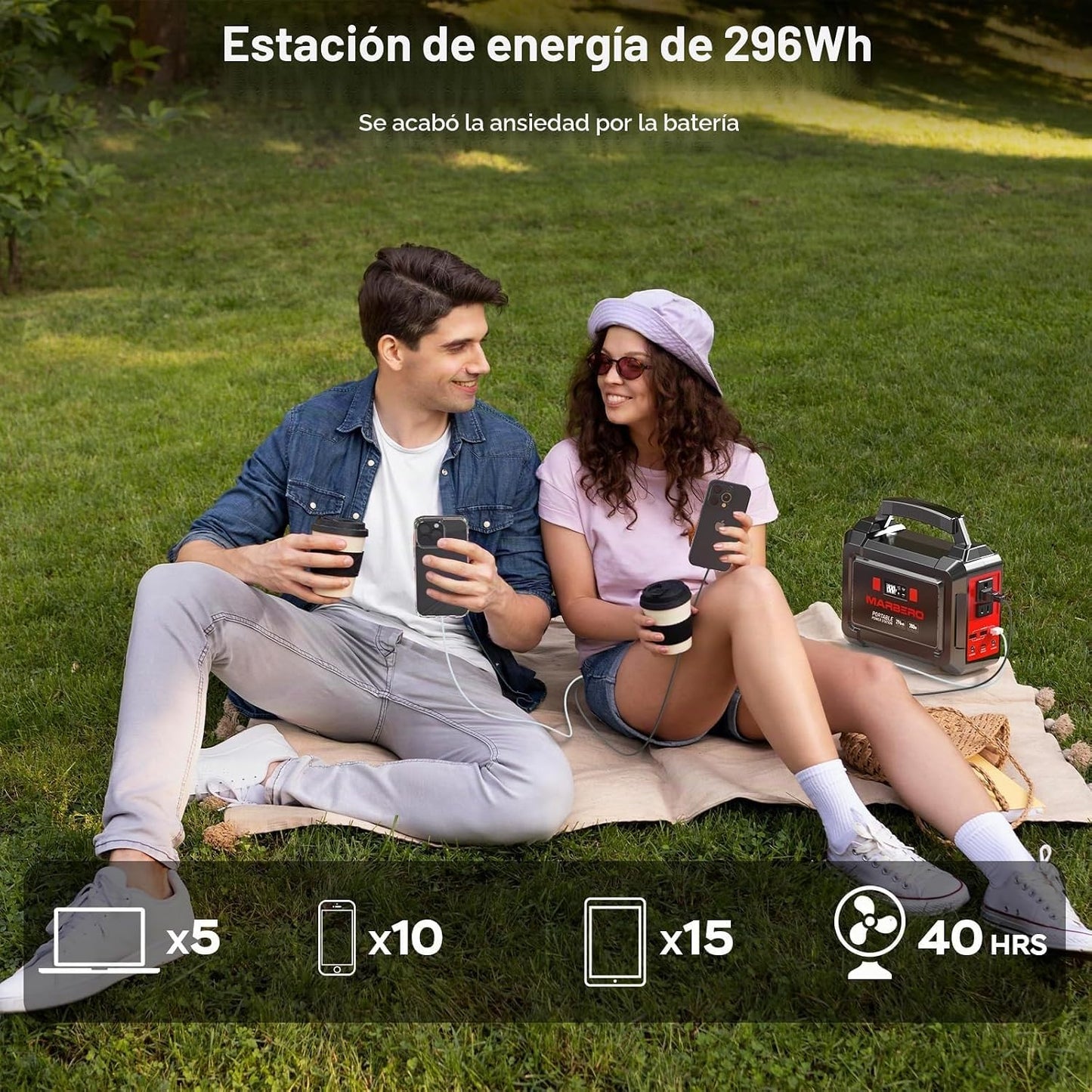 Estación de energía portátil MARBERO de 350W de pico, generador sol...