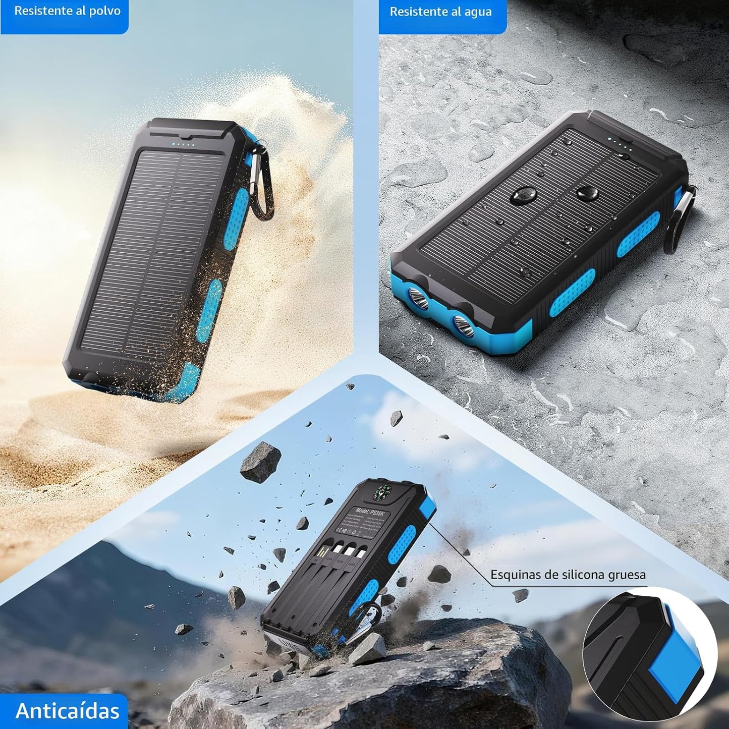 Durecopow Cargador solar de 20,000 mAh, cargador portátil, 4 cables...