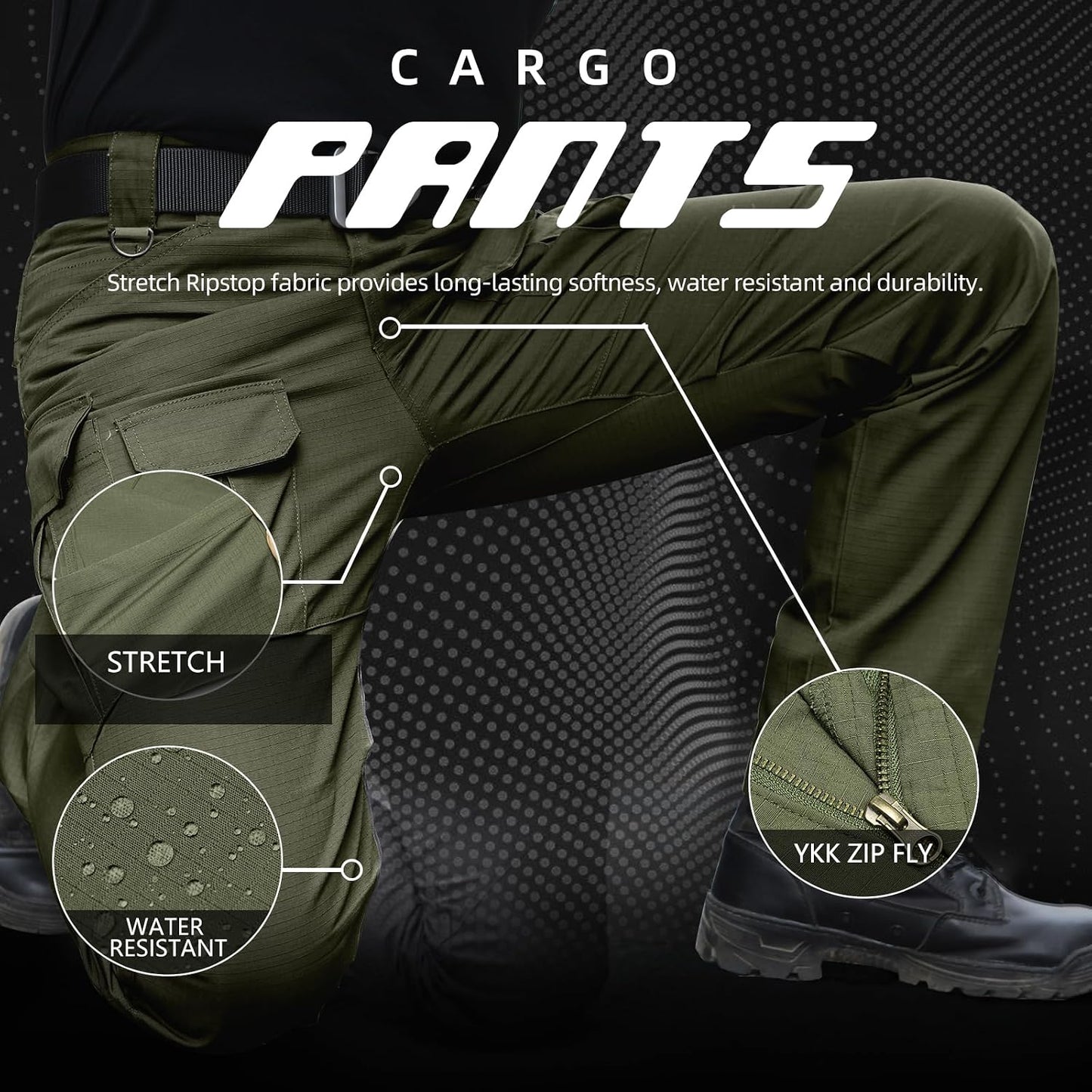 Hiwise Pantalones tácticos elásticos para hombre, resistentes al ag...