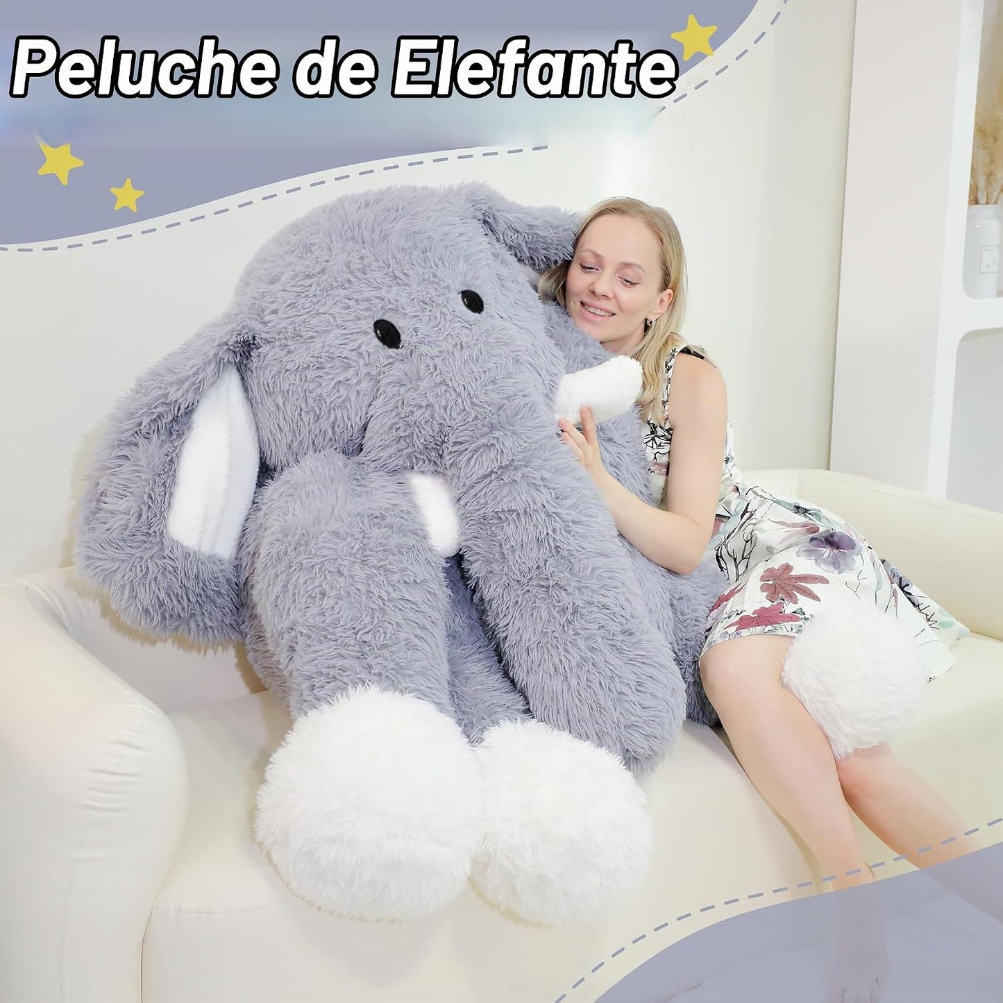 Jrystar Animales de peluche de elefante gigante, juguetes de peluch...