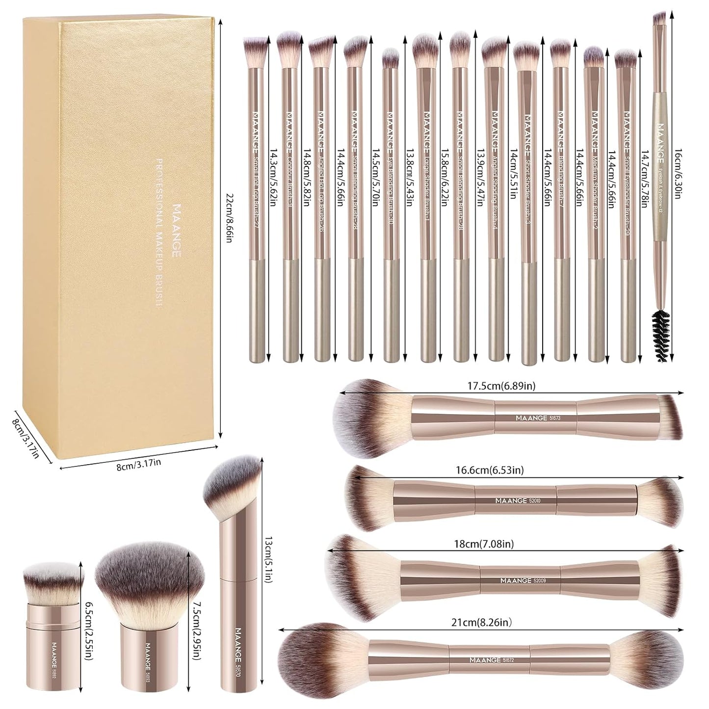 MAANGE 20 piezas de brochas de maquillaje con caja de regalo, broch...