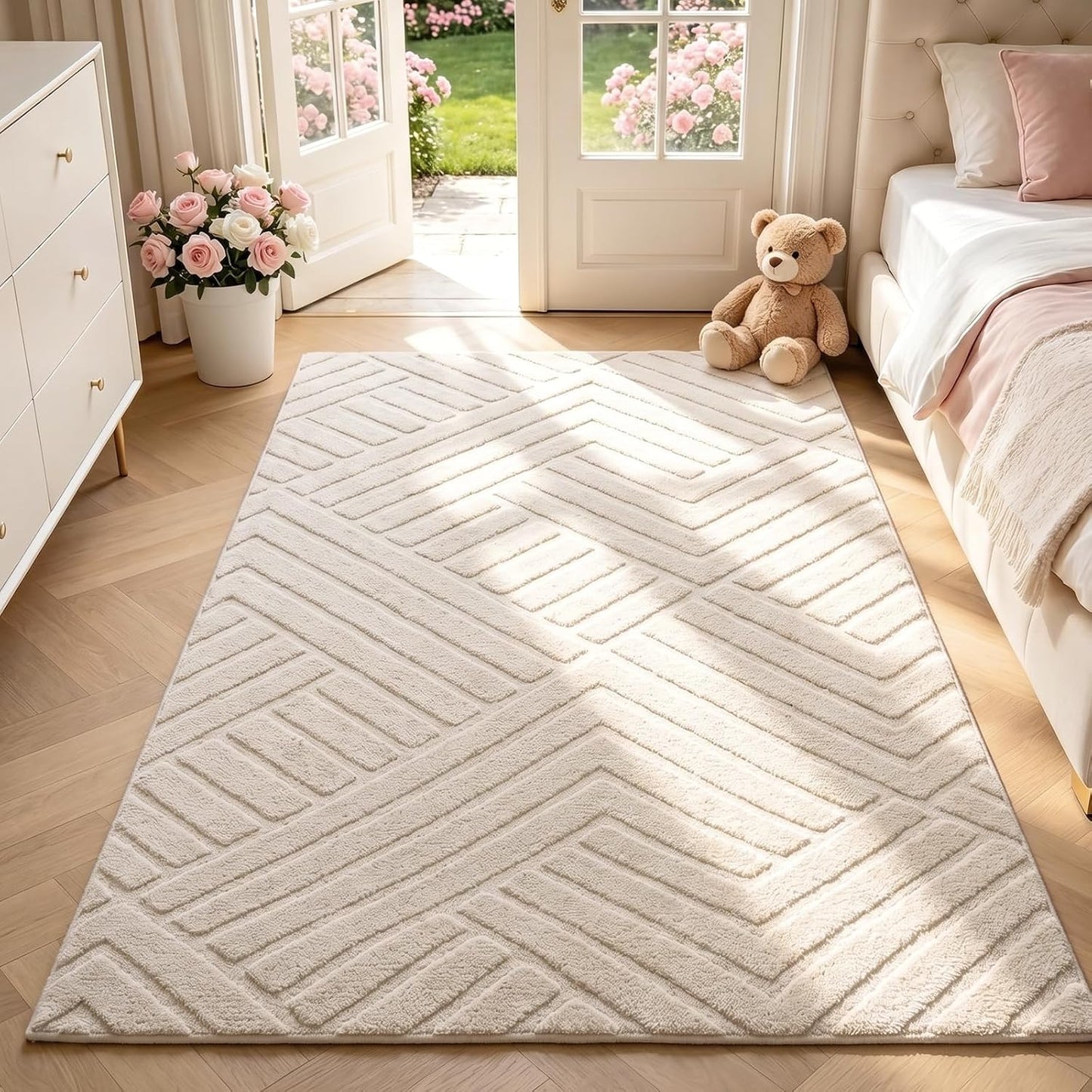 Bsmathom Alfombra lavable de 3 x 5, alfombra suave y moderna bohemi...
