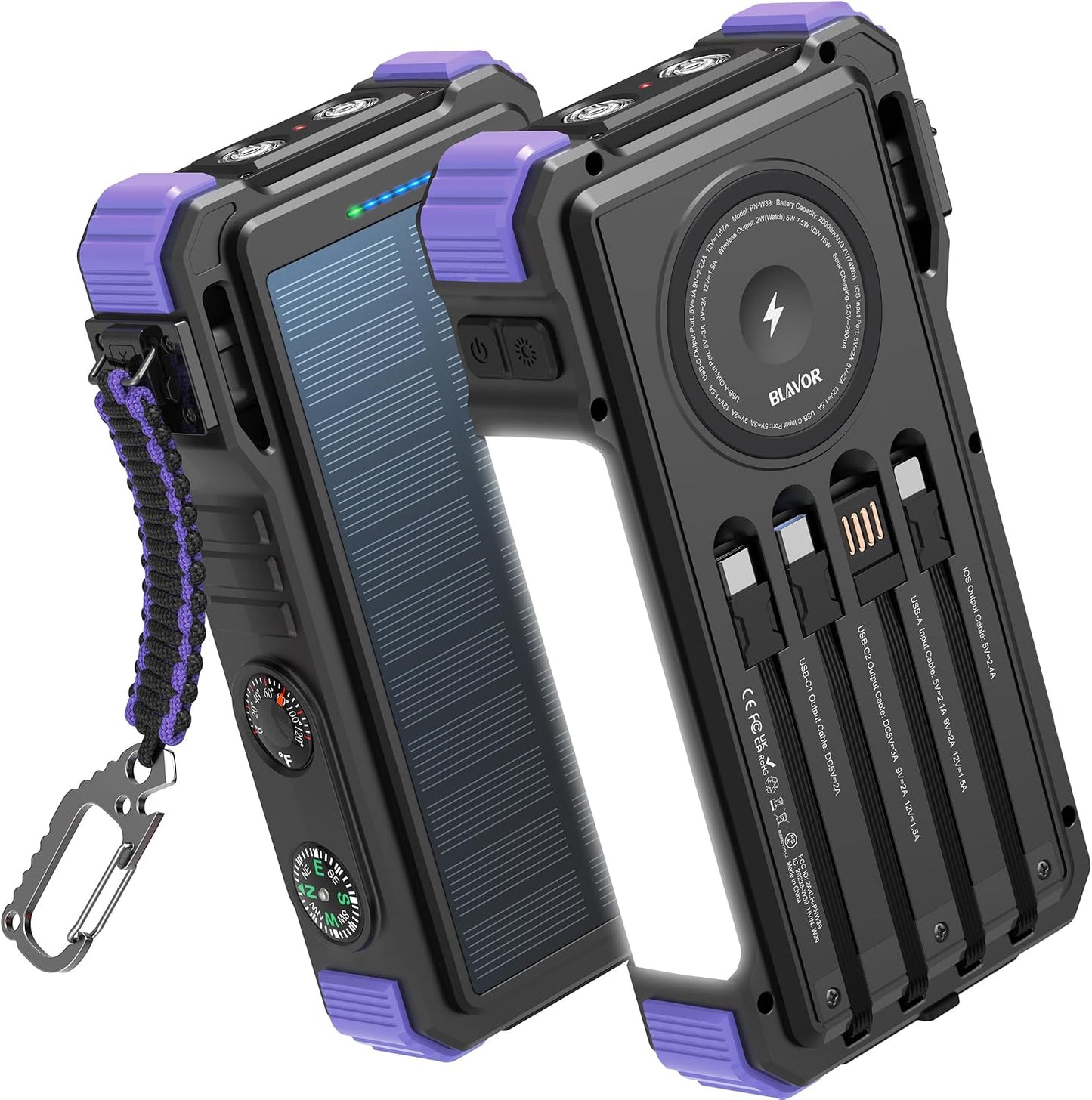 BLAVOR Cargador Solar Power Bank 20000mAh con Cables Incorporados,...