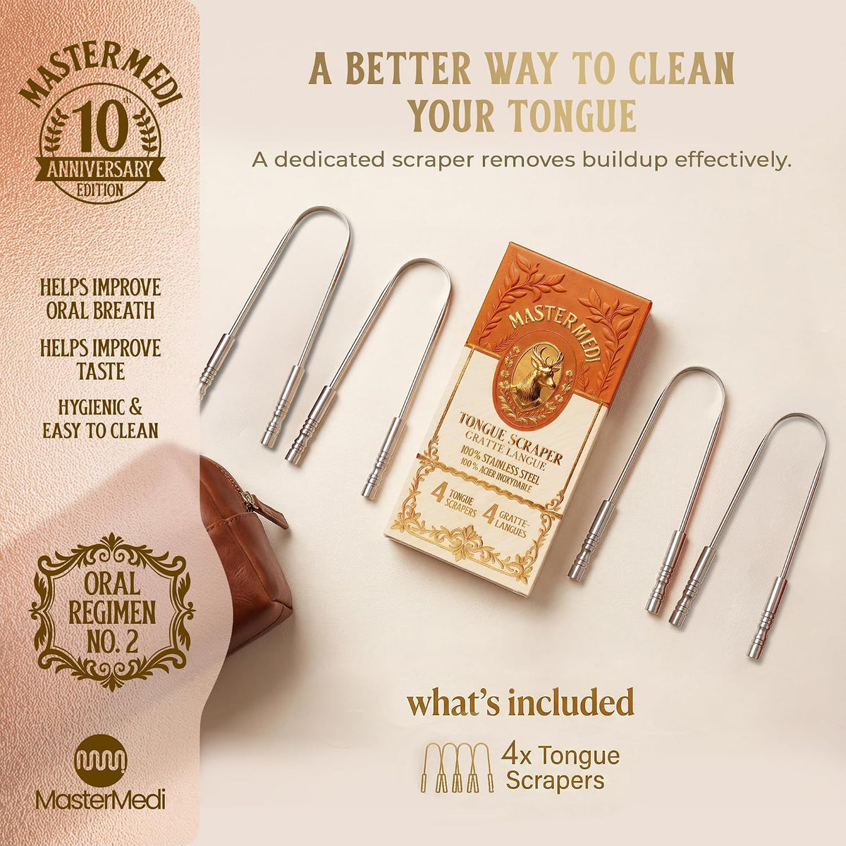 MasterMedi - Raspador de lengua con agarre no sintético, limpiador...