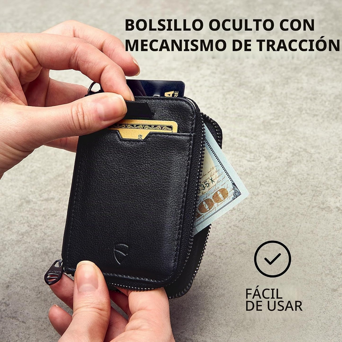 Vaultskin - Cartera de cuero con cierre de cremallera, minimalista...