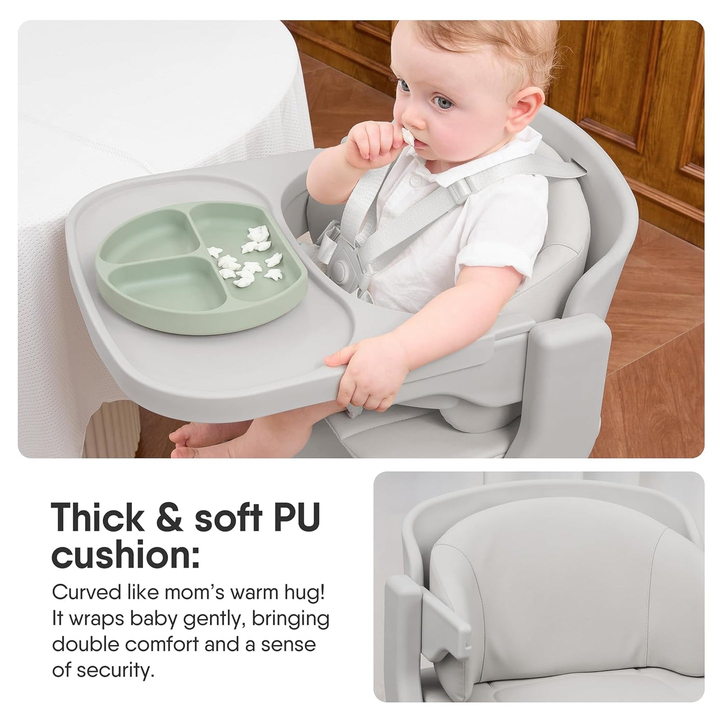 Obee Odee Silla alta lavable de cuerpo completo con cojín suave, aj...