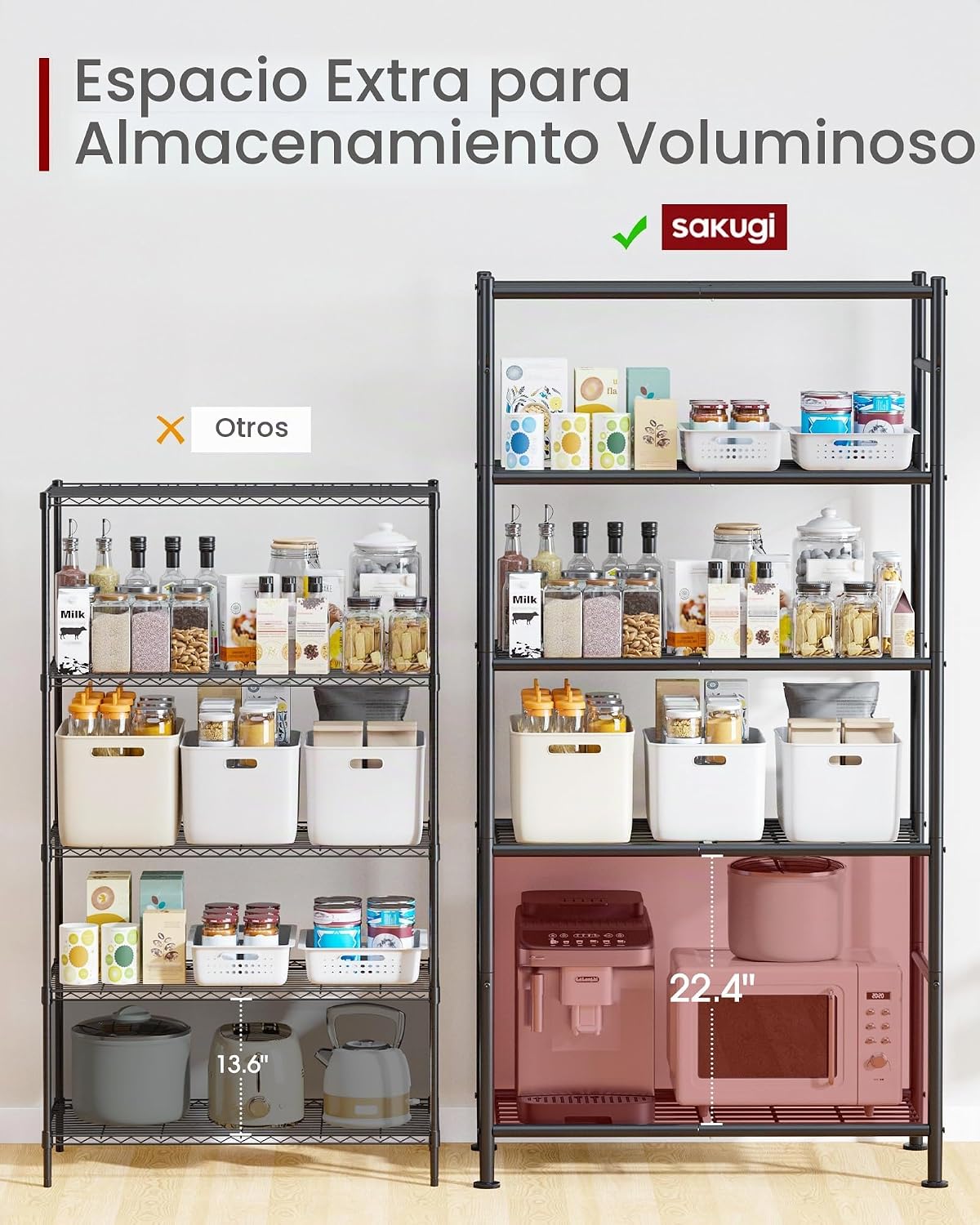 Sakugi Estantes de almacenamiento, organizador de estantes de 5 niv...