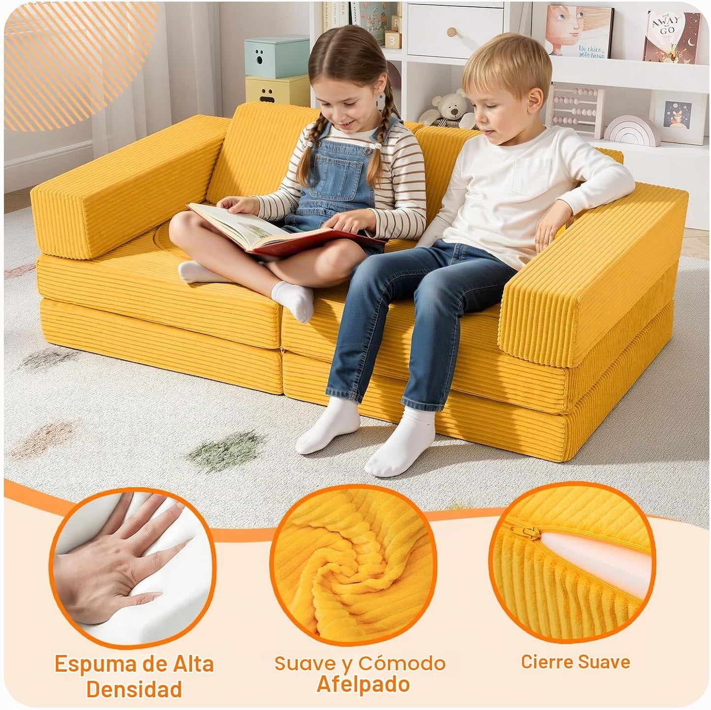 MeMoreCool Elegante sofá de pana de 10 piezas para niños, sofá modu...