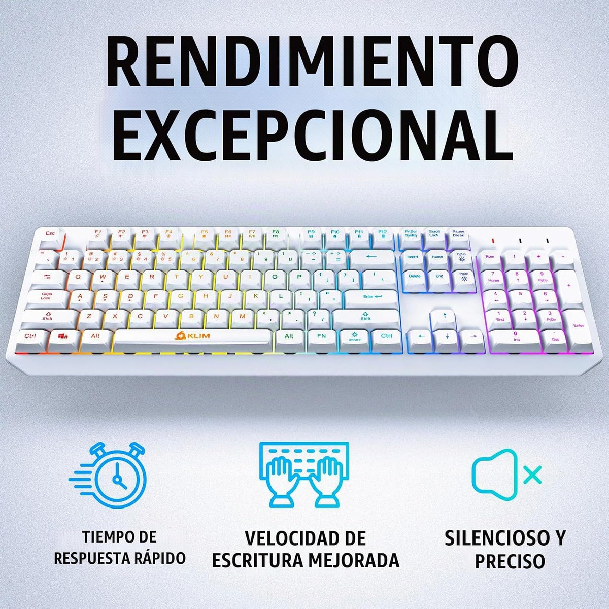 Teclado inalámbrico KLIM Chroma Blanco \u2013 Retroiluminación RGB,...