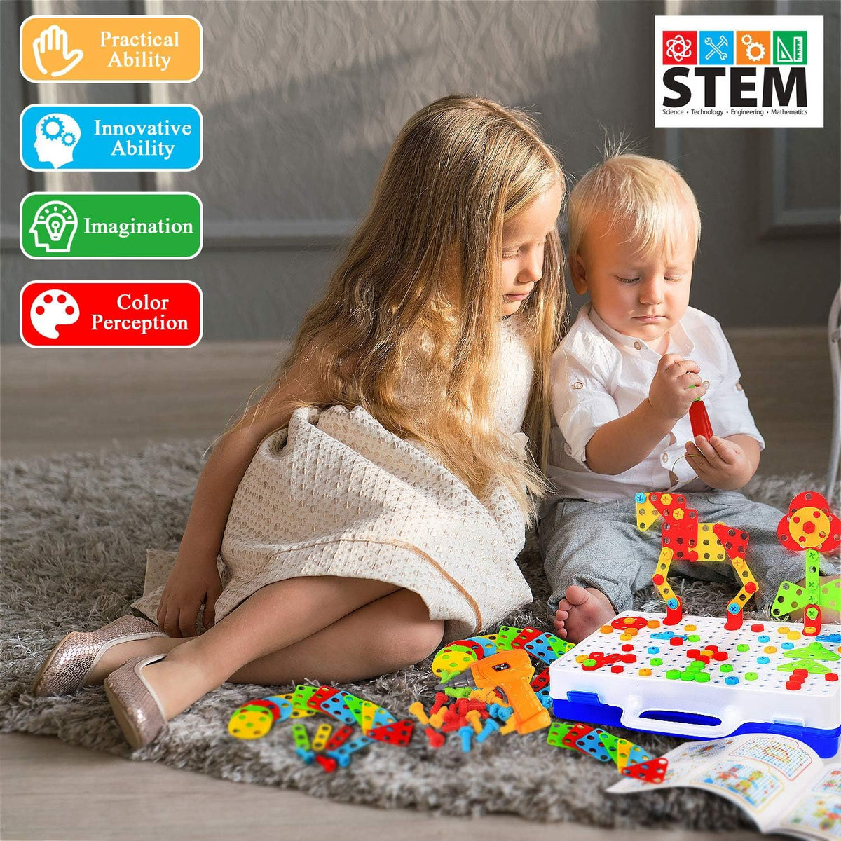 HAPTIME Juguete de diseño y taladro, juguetes educativos para niños...