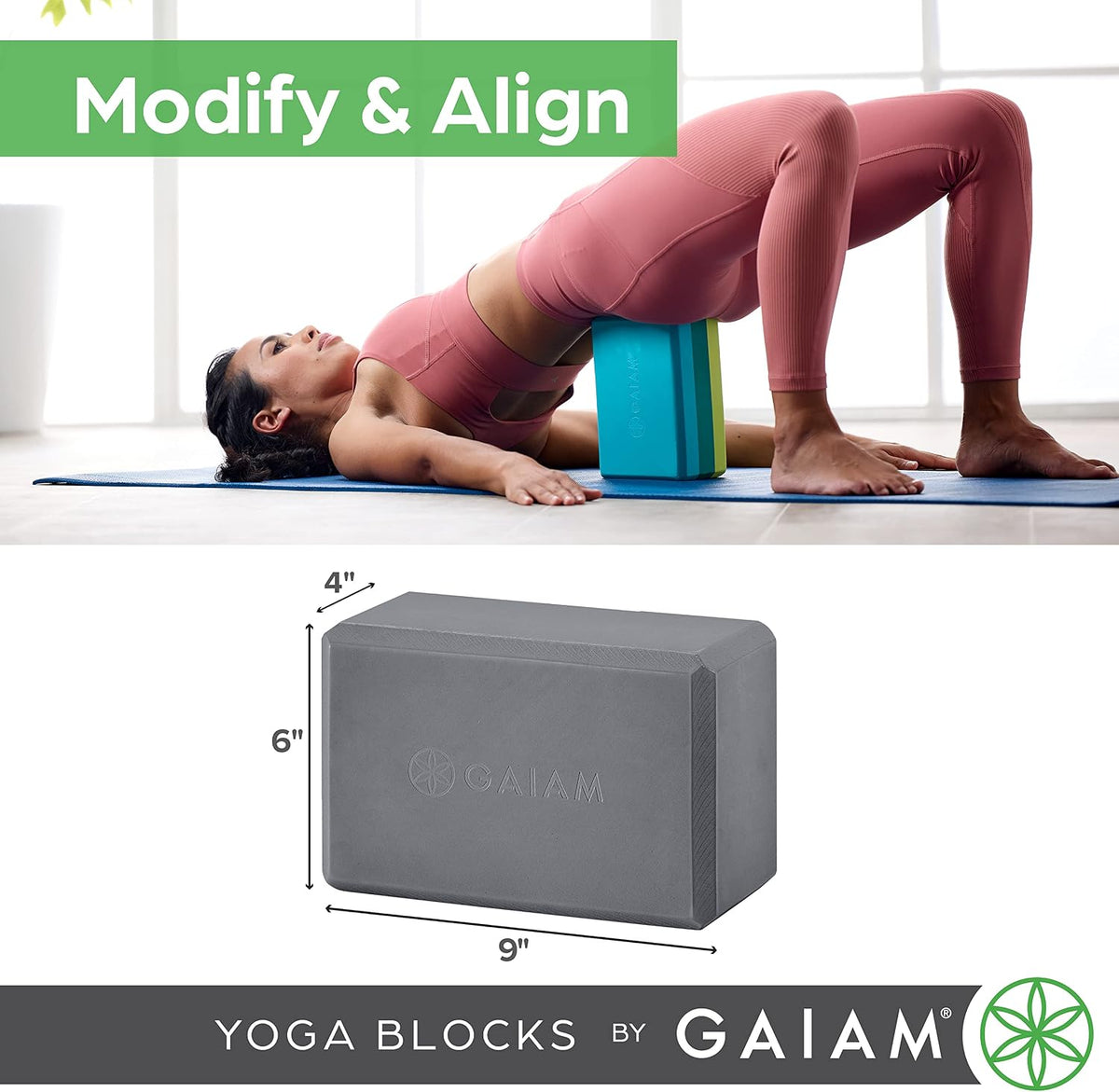 Bloque de yoga Gaiam, espuma EVA para equilibrio y estiramiento (1...