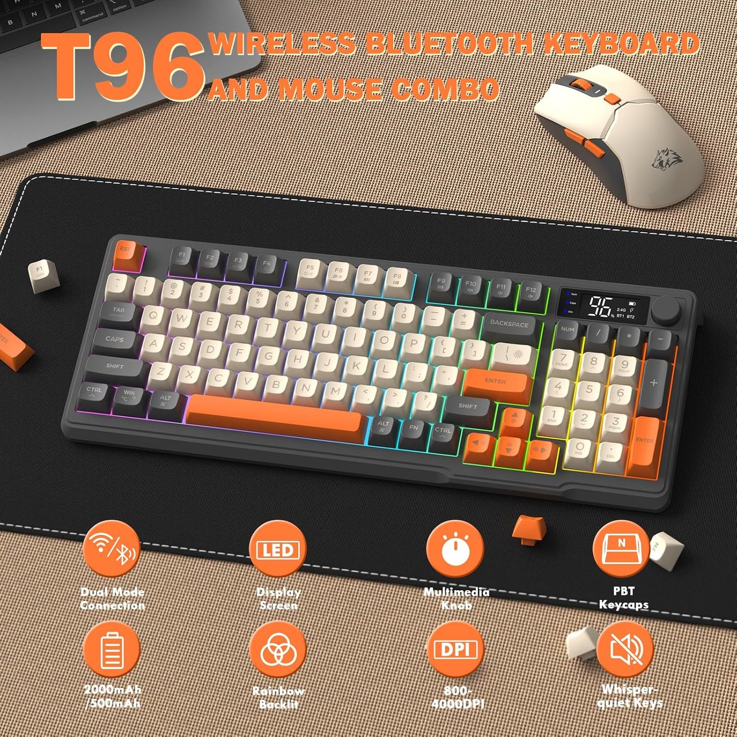 ZIYOU LANG T96 - Combo de teclado y mouse inalámbricos para juegos,...