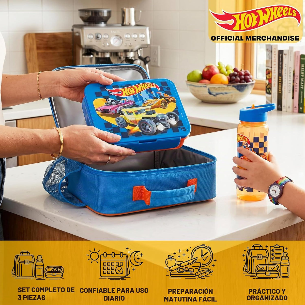 Get Trend Hot Wheels Bolsa de almuerzo, caja Bento y botella de agu...