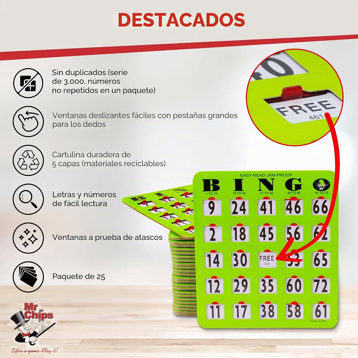 MR CHIPS Tarjetas de bingo con punta de dedo de impresión grande a...