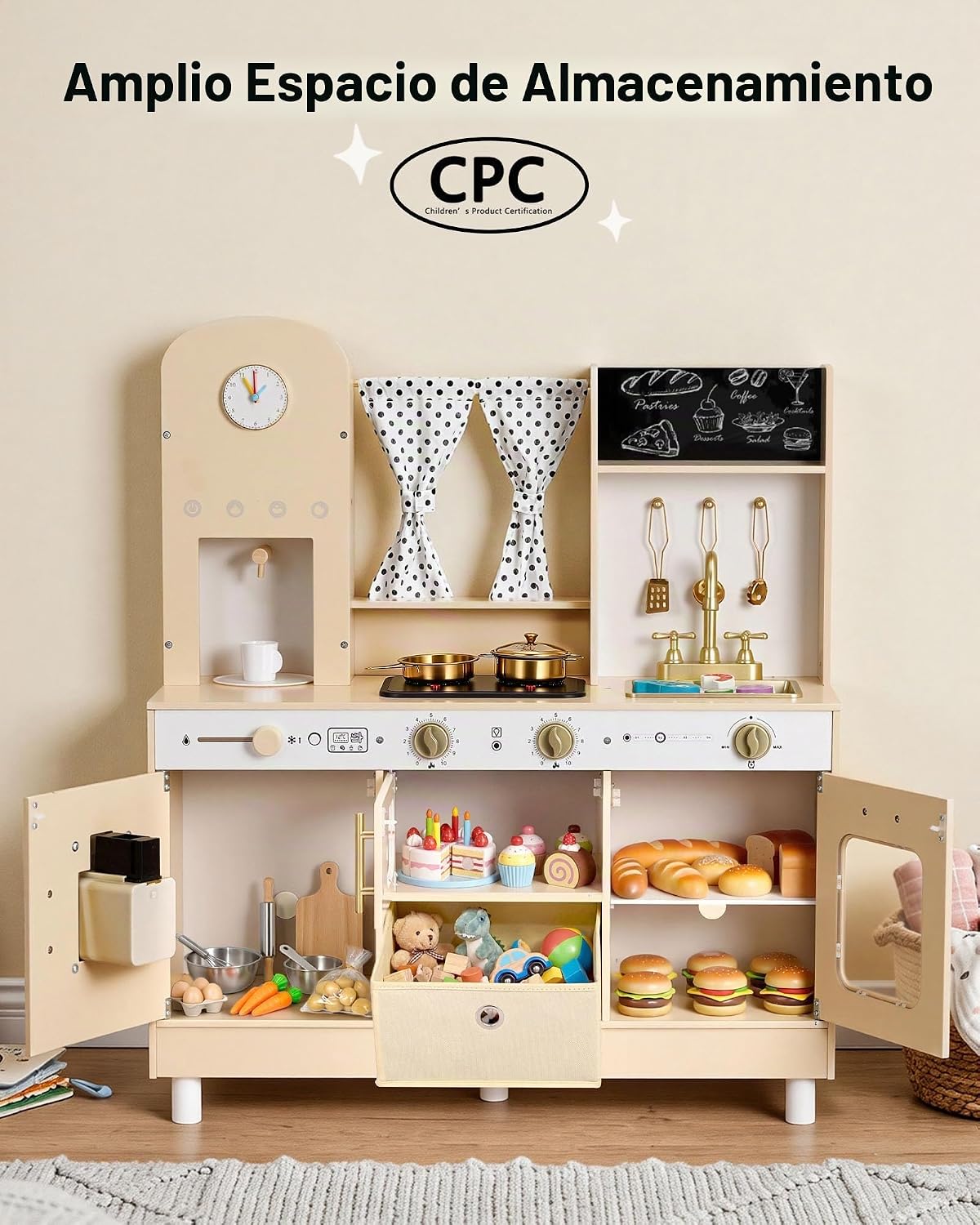 VEVOR Juego de cocina para niños, de madera, juego de cocina para n...