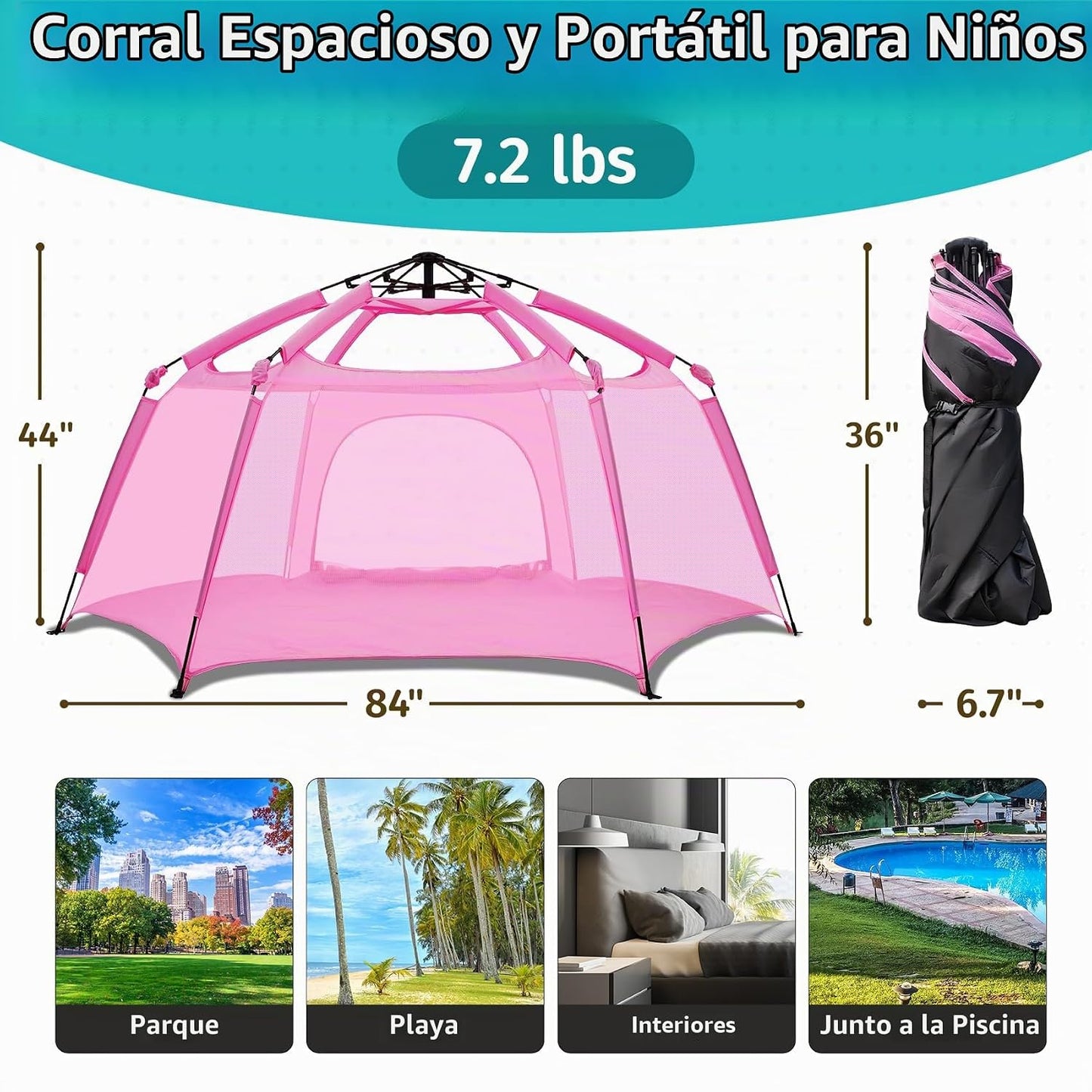 Alvantor® Corralito Pop Up de 84 x 84 x 44 pulgadas portátil para b...