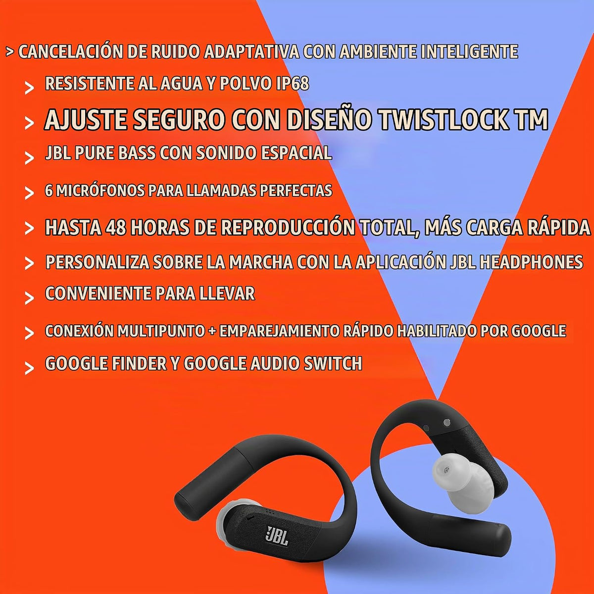 JBL Endurance Peak 4 - Auriculares deportivos con cancelación - Bla...