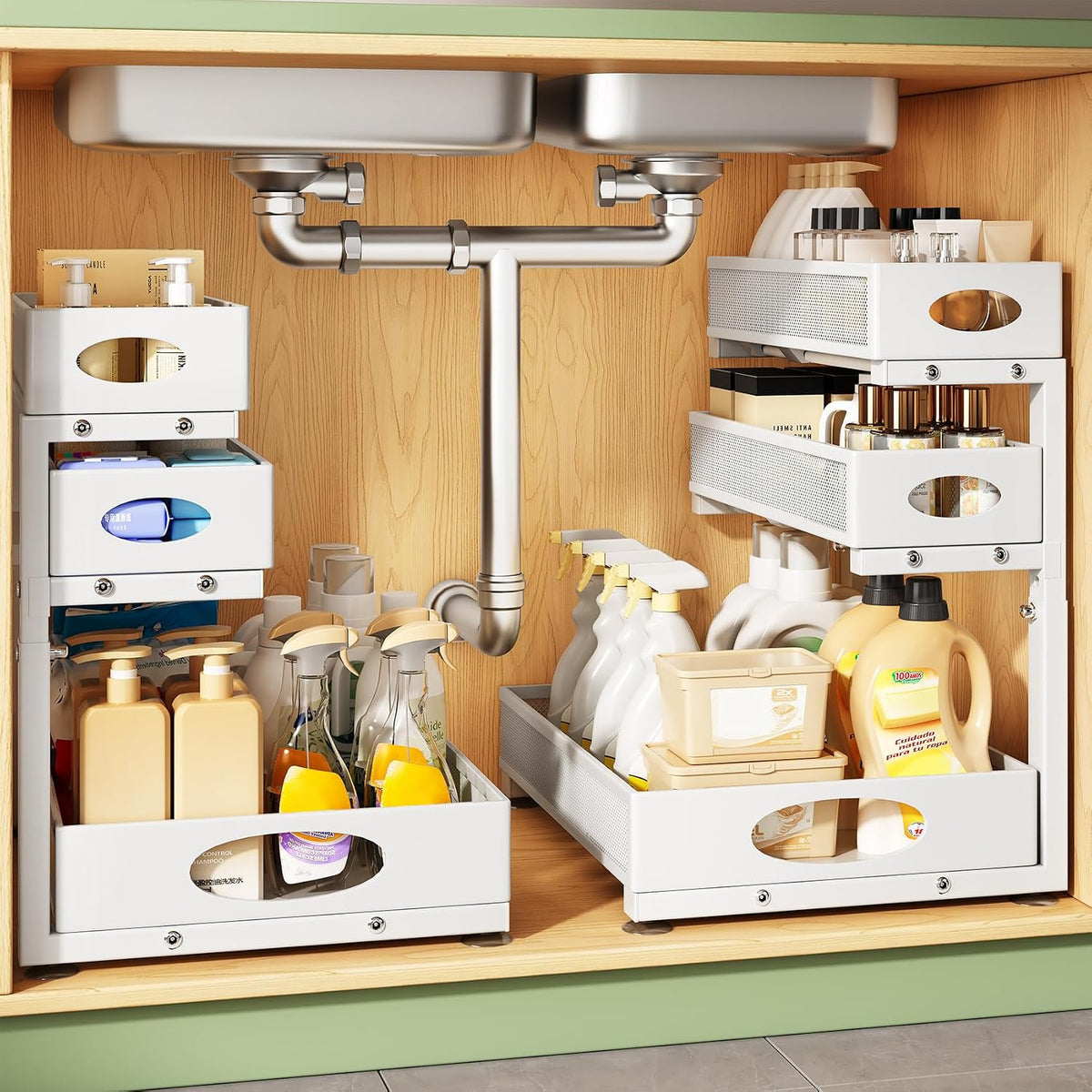Kitstorack Organizador para debajo del fregadero, paquete de 2 unid...