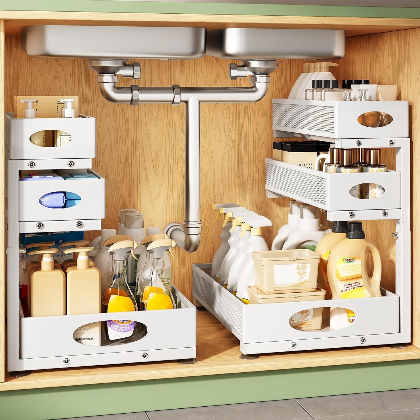 Kitstorack Organizador para debajo del fregadero, paquete de 2 unid...