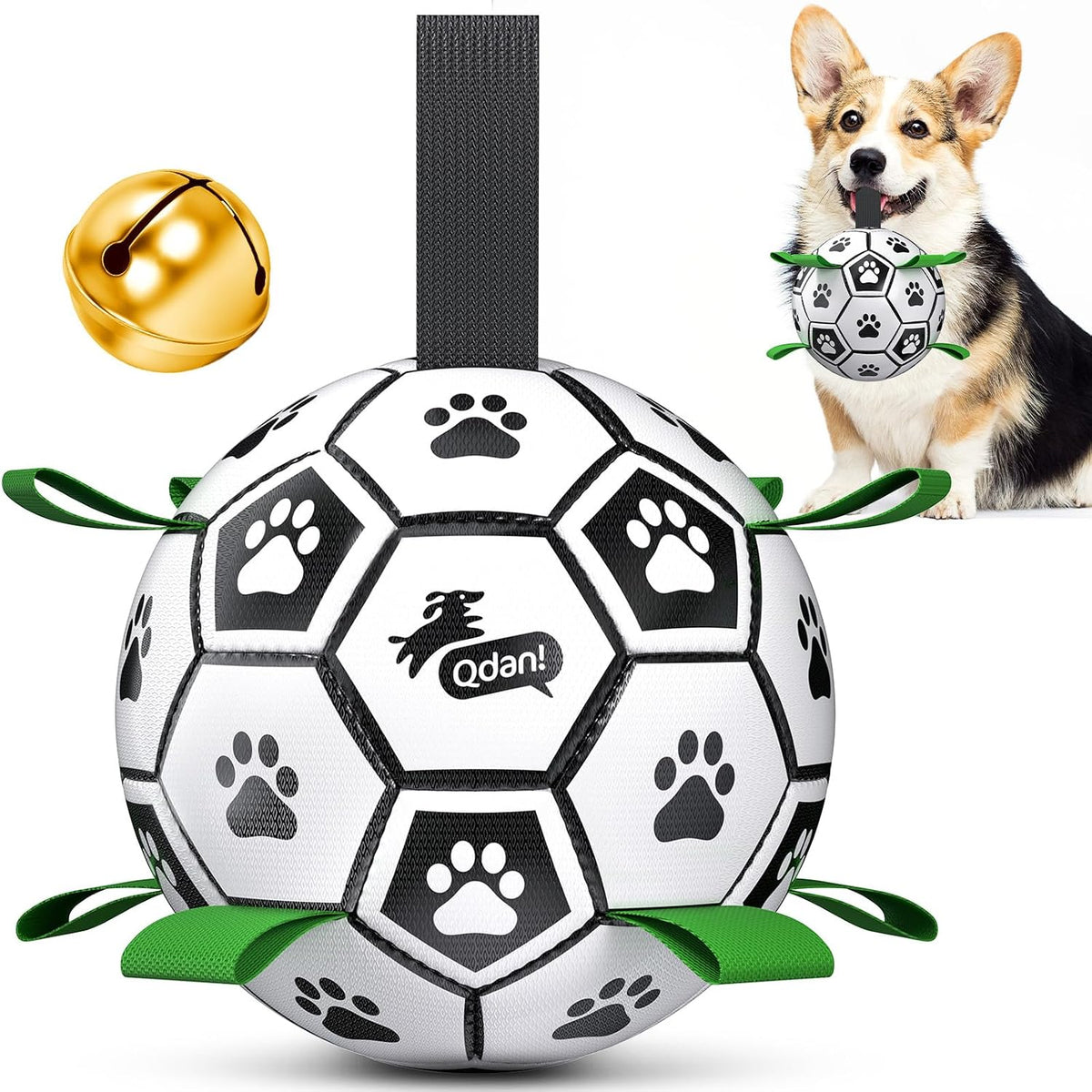 QDAN Pelotas de fútbol para perros con campana en el interior, pelo...