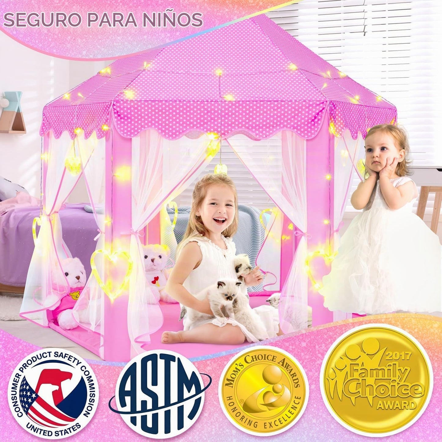 EVOIONOS Tienda de campaña de princesa para niñas con grandes luces...