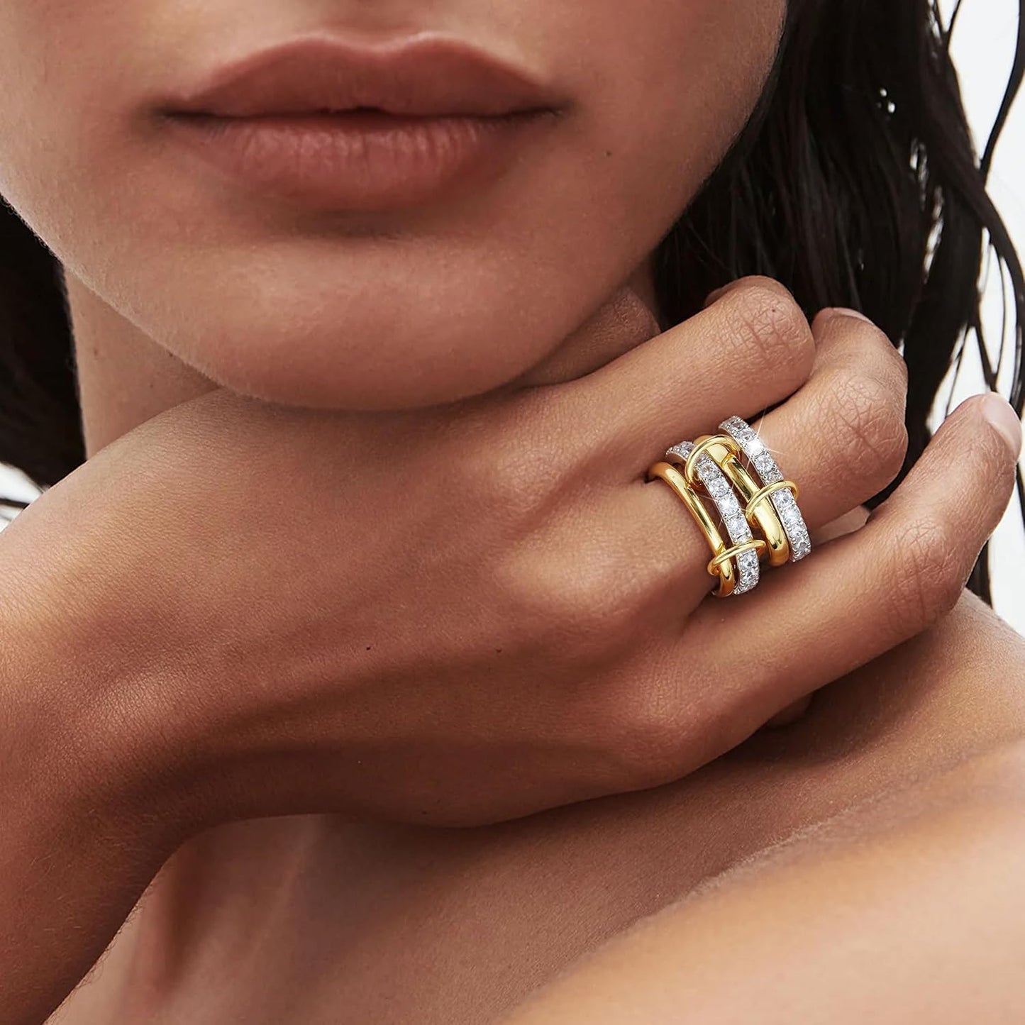 PATISORNA Anillos apilables de oro para mujer sin deslustre 18K Ani...