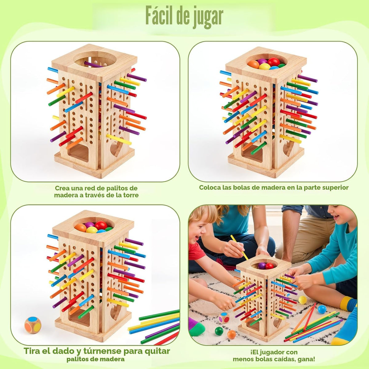 Juegos de mesa Montessori de madera, 42 palos coloridos juguetes de...
