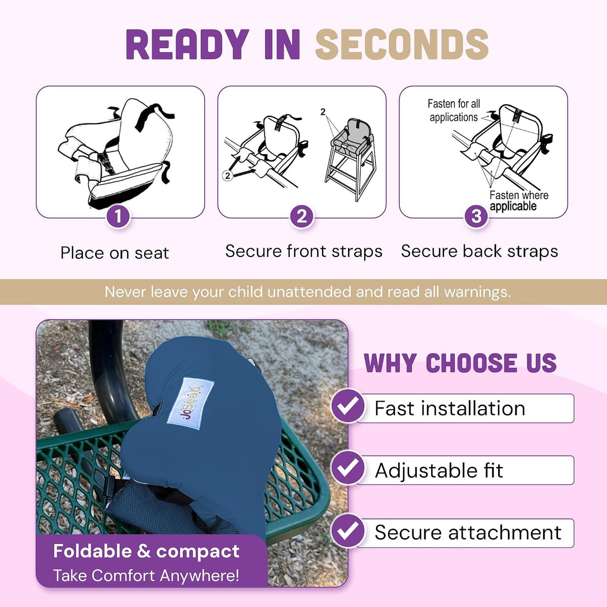 JoSeat Funda de asiento de carrito de compras para bebé, silla alta...