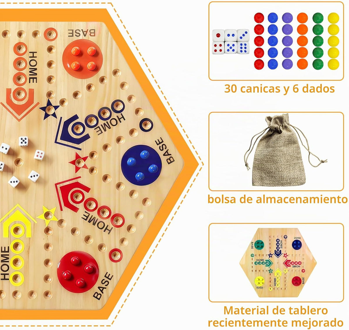 Juego de mesa de madera, juego de mármol original de doble cara 2-6...