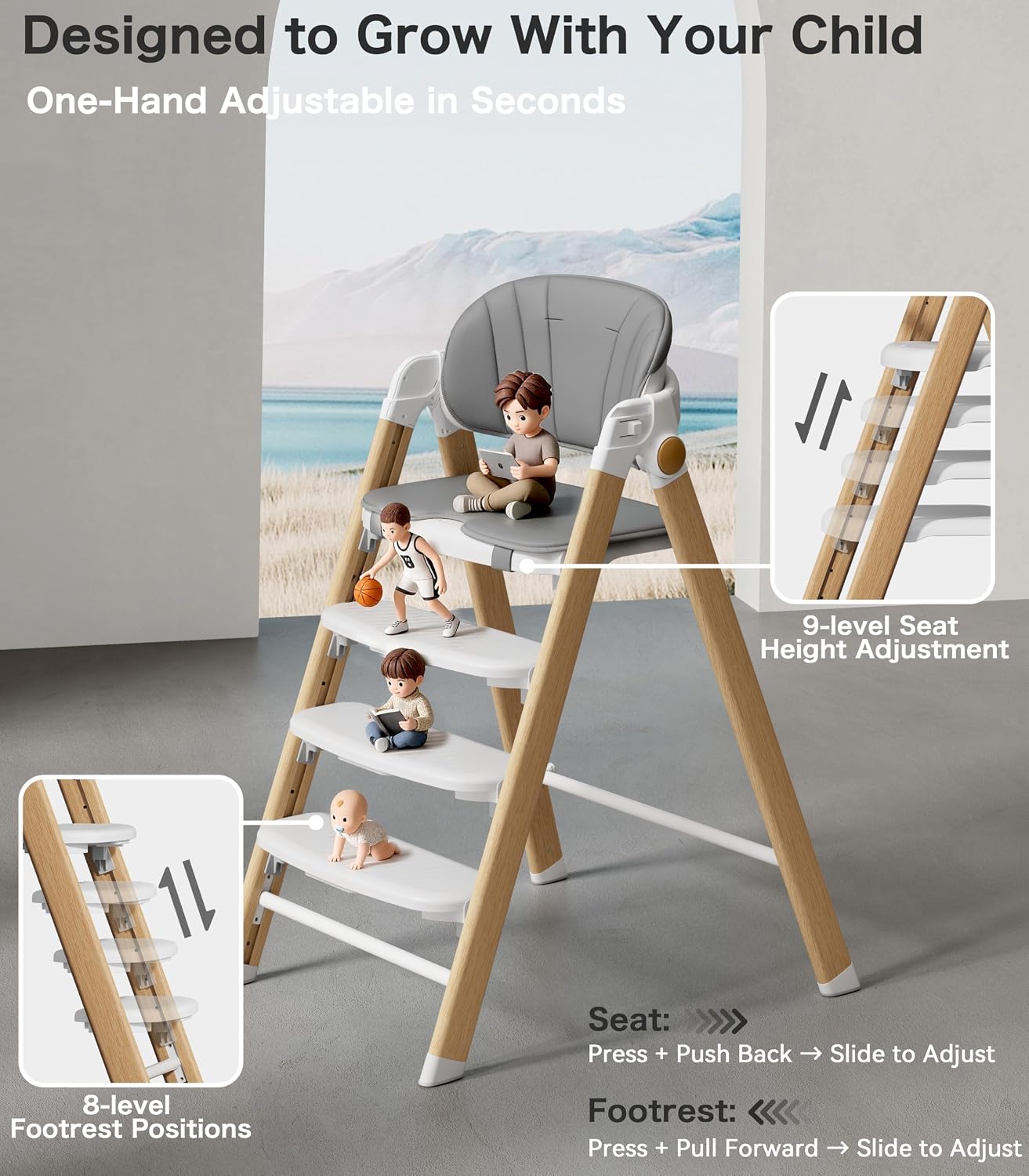 Silla alta convertible para bebé y taburete para niños, sillas alta...