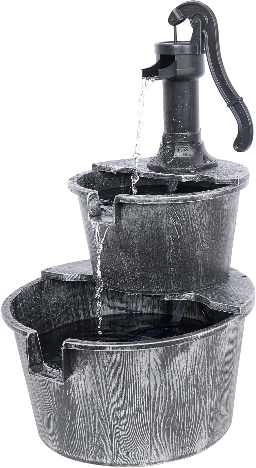 Alpine Corporation Fuente de Agua Rústica para Exteriores de 2 Nive...