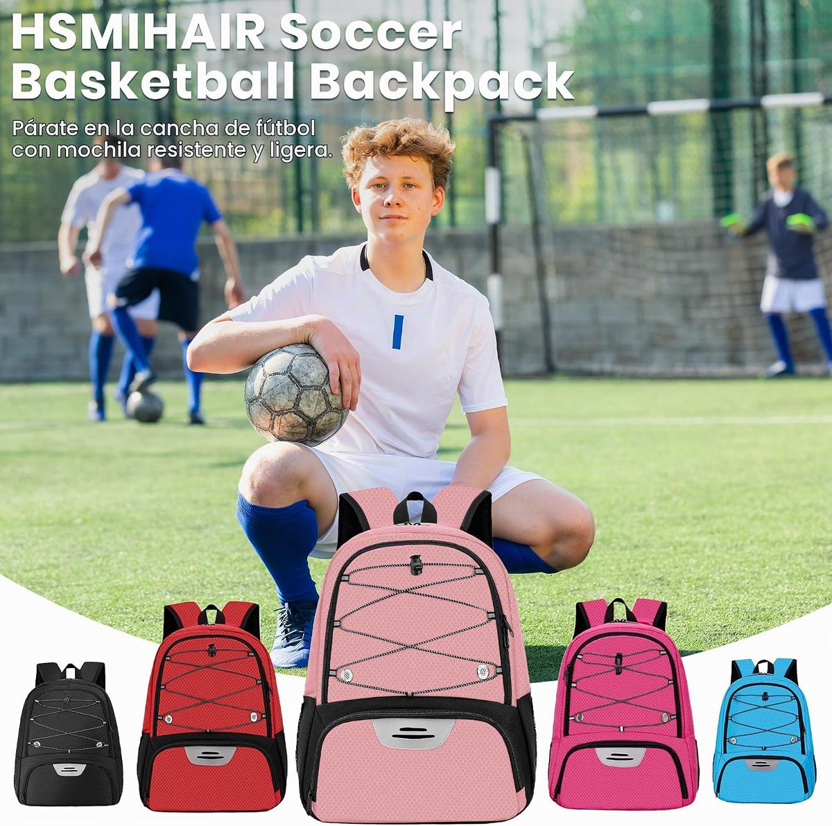 Hsmihair - Mochila de fútbol juvenil - Mochila para fútbol y balonc...